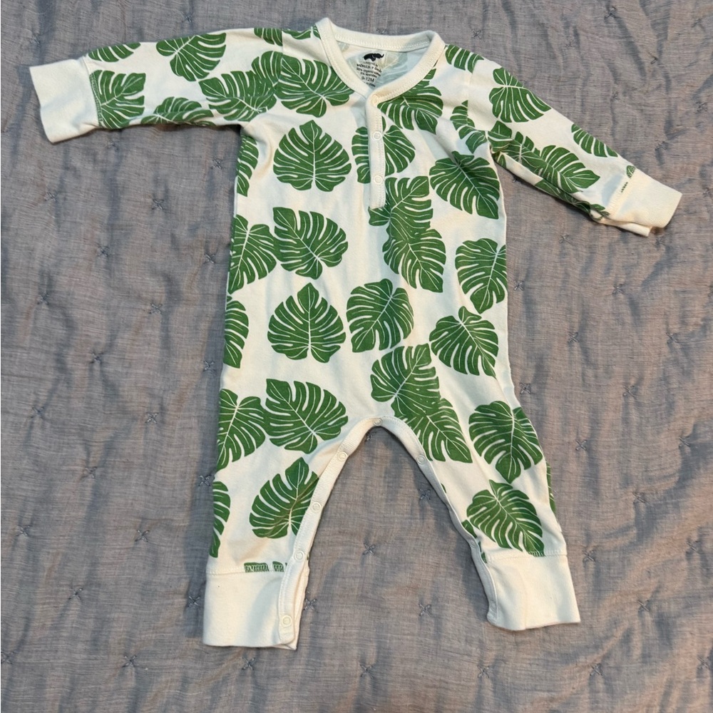 Green Monstera Print Baby One-Piece Romper